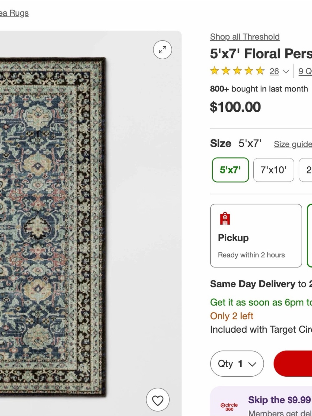 5’x7’ Persian Area Rug - Picture 2 of 2